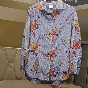 Finley Blue Striped Floral Embroidered Button Down Shirt